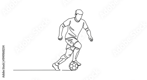 Soccer Player Dribbling Ball Sketch Line Art.