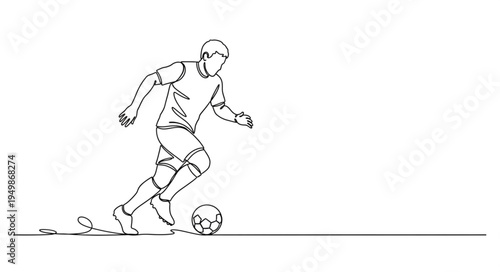 Soccer Player Kicking Ball Continuous Line Drawing.
