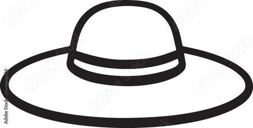 Hand Drawn Woman Hat Black and White Illustration in Minimal Line Art Style Design