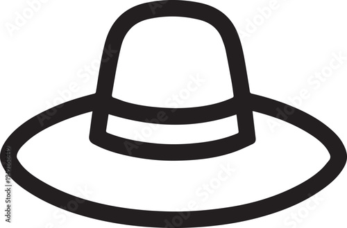Hand Drawn Woman Hat Black and White Illustration in Minimal Line Art Style Design