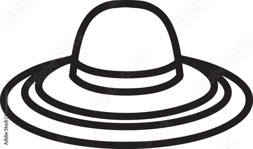 Hand Drawn Woman Hat Black and White Illustration in Minimal Line Art Style Design