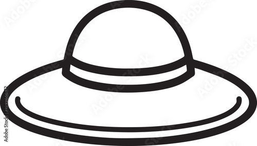 Hand Drawn Woman Hat Black and White Illustration in Minimal Line Art Style Design