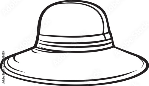 Hand Drawn Woman Hat Black and White Illustration in Minimal Line Art Style Design