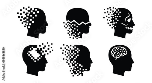 Deconstructing heads a series of fragmented human profiles in silhouette