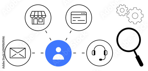 Customer service concept. Customer service includes interconnected touchpoints thumbs up email, store, website, and support, ensuring customer satisfaction. Great for user experience, business