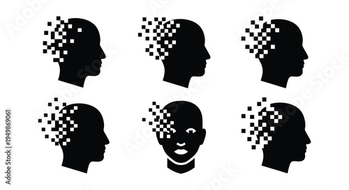 Deconstructing heads a series of fragmented human profiles in silhouette