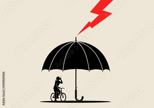 Unexpected storm strikes while riding under an umbrella