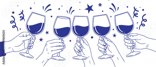 Celebratory glasses with blue liquid and confetti