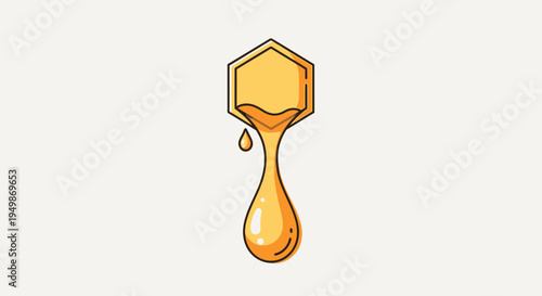 Golden honey dripping from hexagon.