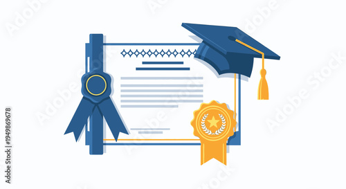 Graduation Cap Diploma Certificate Icon.