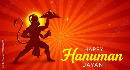 Vector illustration of Happy Hanuman Jayanti Festival, celebrates the birth of Lord Sri Hanuman, Poster, Banner, Logo - Vector