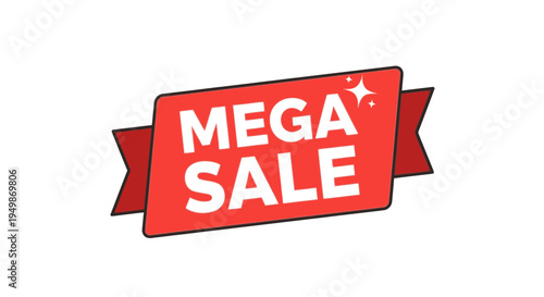 Red Mega Sale Discount Sign Label.