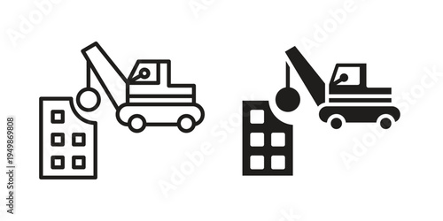 Demolition icon element for graphic designs. line and flat symbols