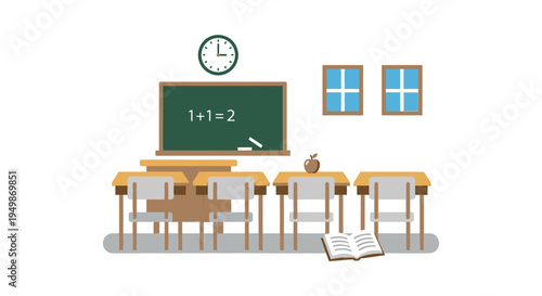 School desks and chairs in classroom 1.