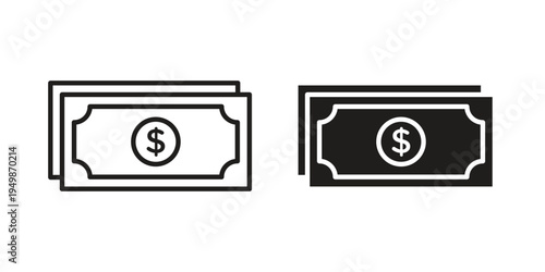 Dollar icon element for graphic designs. line and flat symbols