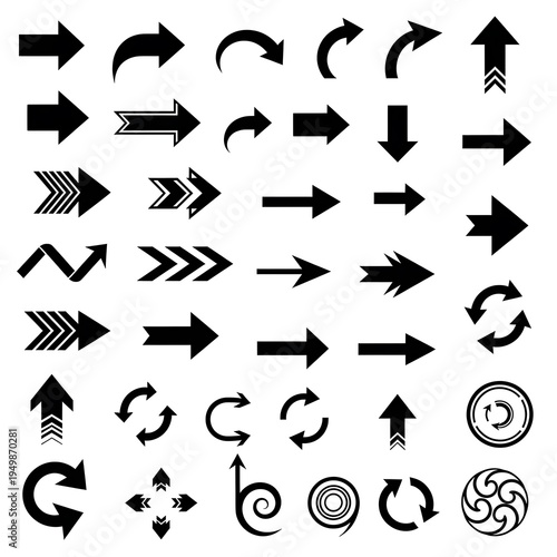 Black arrows collection, directional symbols, photo icons, design elements, navigation arrows