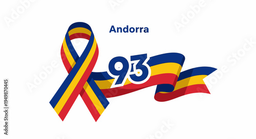 Andorra 93 Anniversary Ribbon Flag Colors Celebration