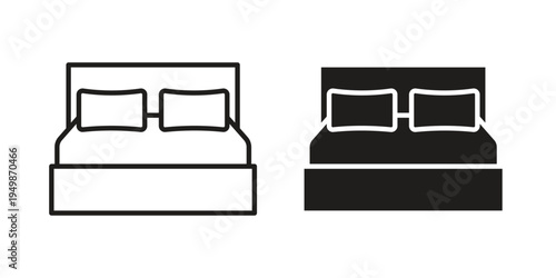 Double bed icon element for graphic designs. line and flat symbols