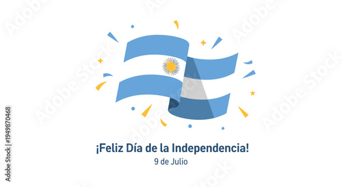 Argentina Flag Waving with Confetti - Independence Day Celebration
