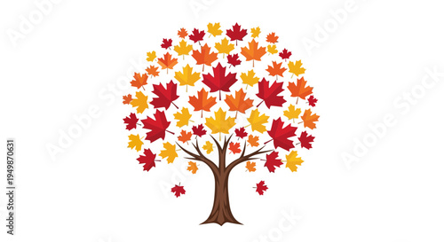 Autumn Tree with Maple Leaves - Fall Season Symbol