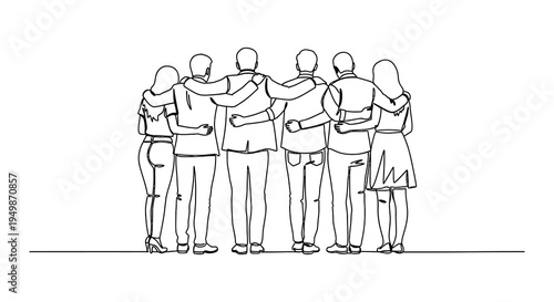 A group of people stand together with arms around each other