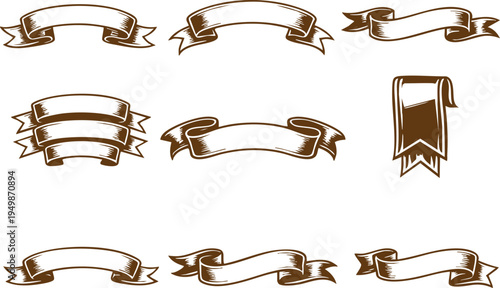 Ribbon big vector set. Ribbons banner collection. Isolated on a white background. stock illustration. Vintage hand-drawn ribbon banners and scrolls in an engraving style set.
