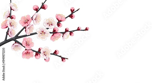 Pink cherry blossom branch isolated on white background