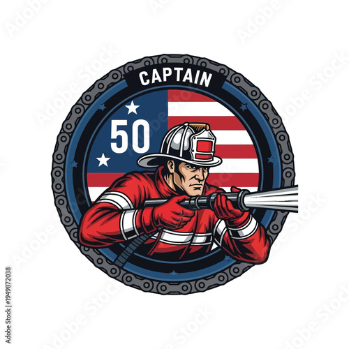 Firefighter captain commemorative patch with american flag and helmet