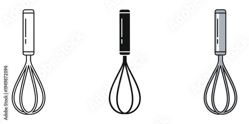 Three wire whisk illustrations in different styles