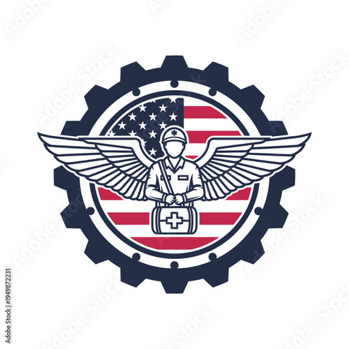 Medical professional with wings symbolizing healthcare and aviation support