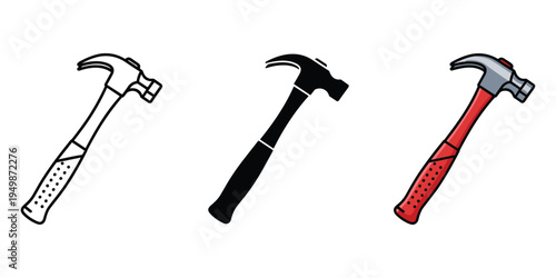 Three different styles of hammer illustrations