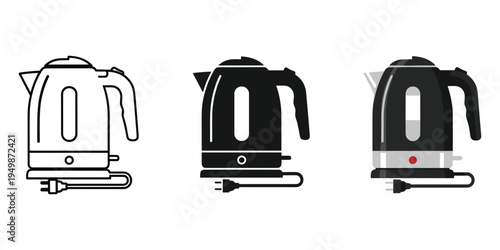 Electric kettle illustrations in different styles