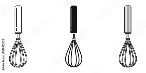 Three different whisk designs with various handle styles