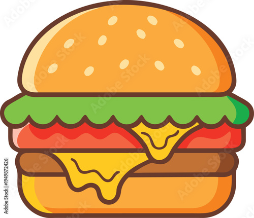 Cartoon Double Cheeseburger With Melting Cheese hamburger