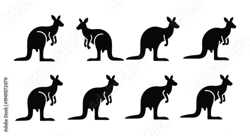 Silhouette illustrations of kangaroos in various walking and standing poses