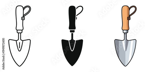 Three different trowel icons for gardening