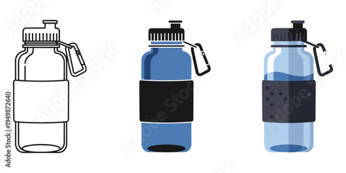 Three different water bottles with various designs