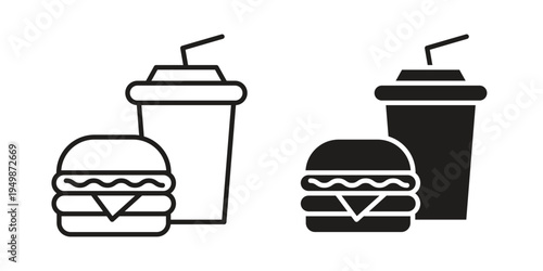 Fast food icon element for graphic designs. line and flat symbols