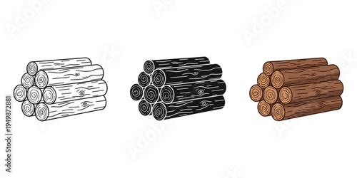 Stacks of wood in different illustration styles