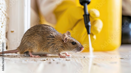 Rat on floor during pest control spraying treatment