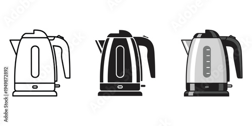 Three different kettle designs in black and white