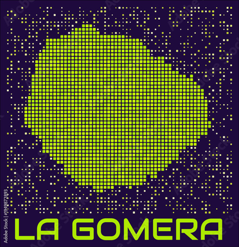 La Gomera dots map. Spain. Digital style shape of the island. La Gomera map and title lime colored square dots with round corners. Modern Vector Illustration.