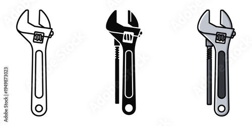 Three different styles of adjustable wrenches