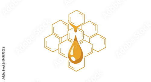 Golden honeycomb with honey drop.