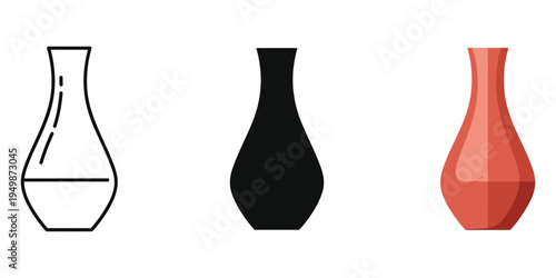 Three different illustrations of a flask