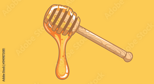 Honey dipper with dripping honey.