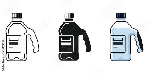 Three different colored bottles with labels and caps