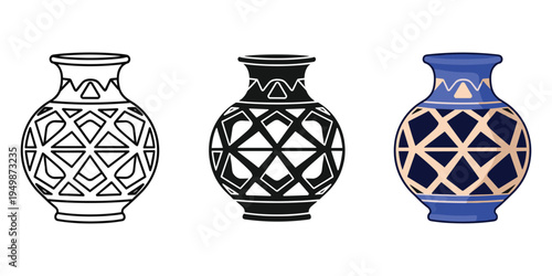 Three decorative vases with geometric patterns