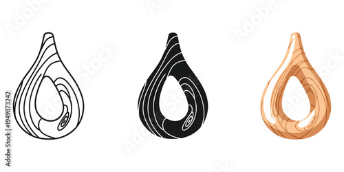 A set of three teardrop shaped designs