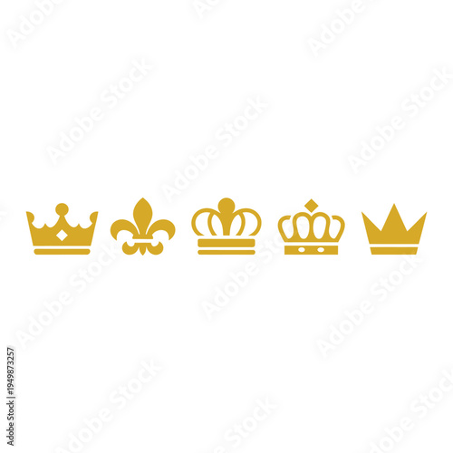 Royal crown icon set golden king and queen crown silhouette collection, elegant regal crown symbols for royalty luxury branding ceremonial events and heraldry design
